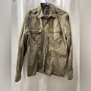 Triple five Soul vintage military style button up shirt green 90’s